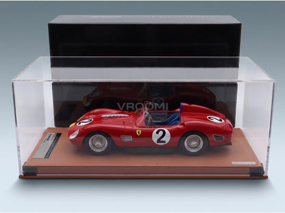Ferrari 250TR Testarossa 3.0L V12 Spider Scuderia Ferrari SpA No. 2 Cliff Allison Willy Mairesse Phil Hill 3rd 1000km Nürburgring 1960 Tecnomodel 1:18 scale model - side view in display case