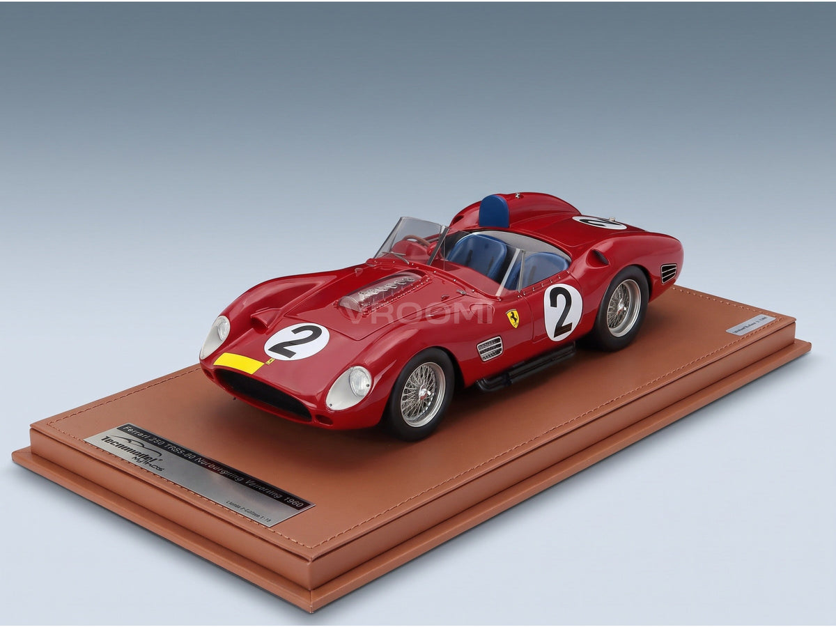 Ferrari 250TR Testarossa 3.0L V12 Spider Scuderia Ferrari SpA No. 2 Cliff Allison Willy Mairesse Phil Hill 3rd 1000km Nürburgring 1960 Tecnomodel 1:18 scale model - side view on display base
