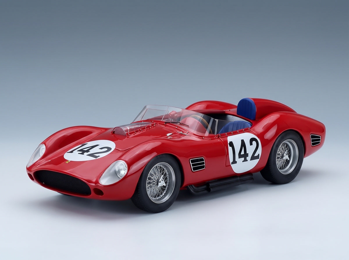 Ferrari Dino 196S V6 Spider No. 142 Cabianca Scarlatti Targa Florio 1959 Tecnomodel 1:18 scale model - front three-quarter view