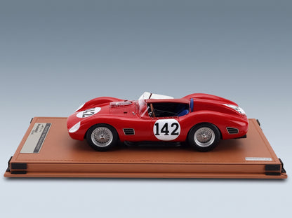 Ferrari Dino 196S V6 Spider No. 142 Cabianca Scarlatti Targa Florio 1959 Tecnomodel 1:18 scale model - side view on display base