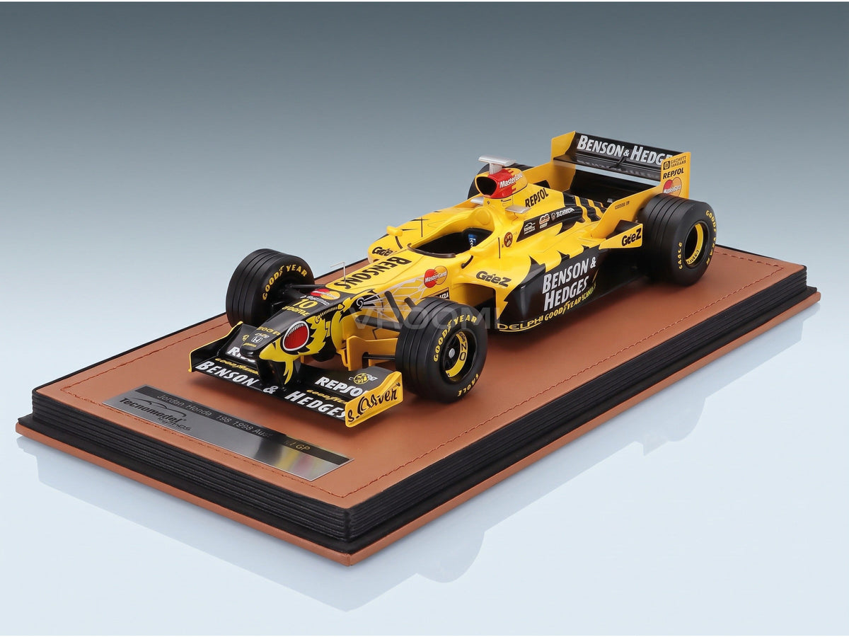 Jordan F1 198 Honda MF-301 HC No. 10 Ralph Schumacher Australian GP 1998 Tecnomodel 1:18 scale model - side view on display base