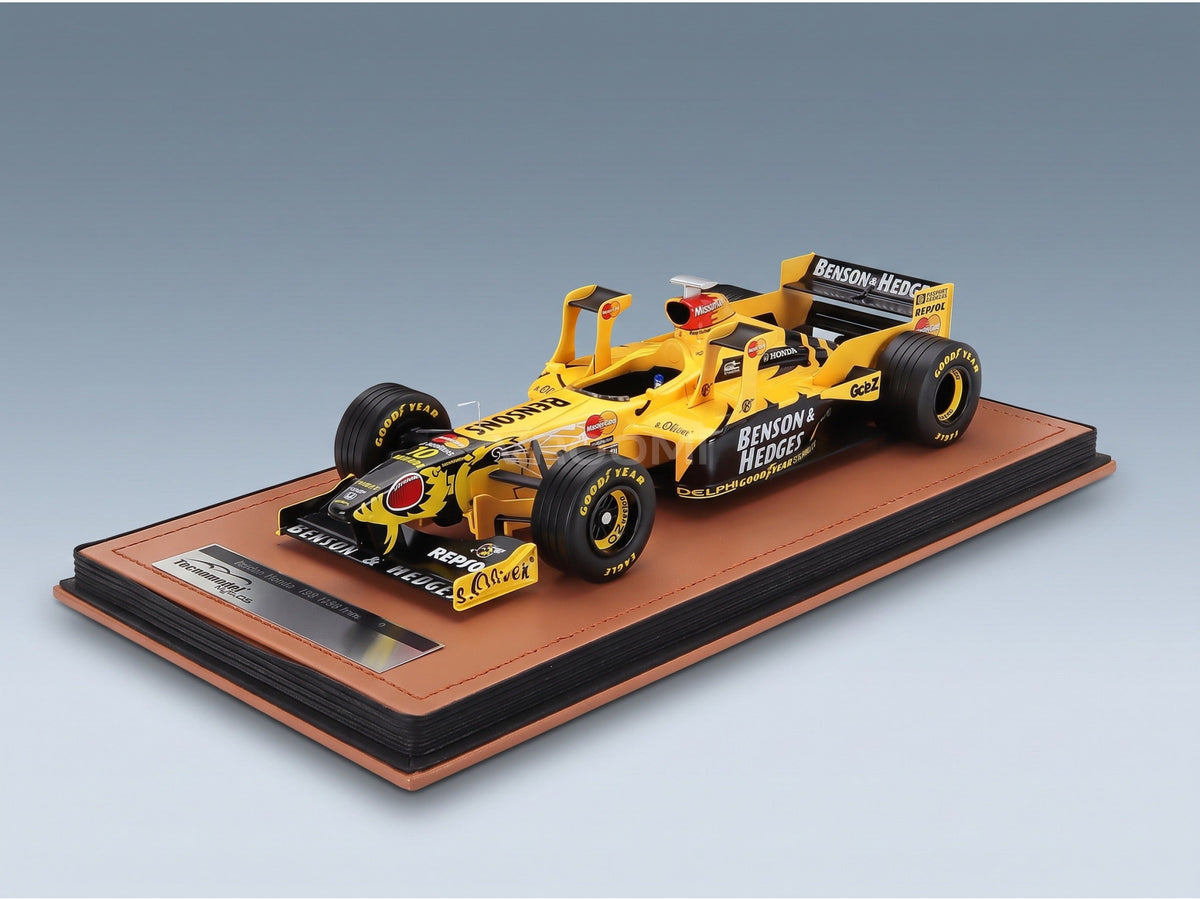 Jordan F1 198 Honda MF-301 HC No. 10 Ralph Schumacher Imola GP 1998 Tecnomodel 1:18 scale model - side view on display base
