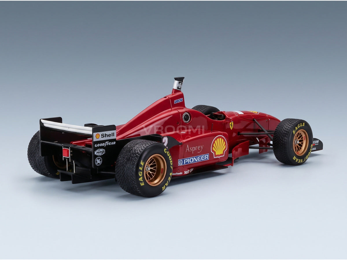 Ferrari F310 No. 2 Eddie Irvine Spanish GP 1996 Rain Tyres Tecnomodel 1:18 scale model - rear three-quarter view
