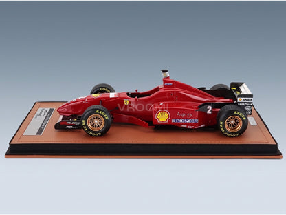 Ferrari F310 No. 2 Eddie Irvine Spanish GP 1996 Rain Tyres Tecnomodel 1:18 scale model - side view on display base