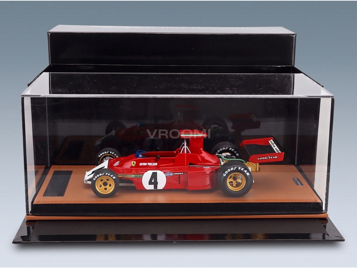 Ferrari F1 312 B3 Broke Nose No. 4 Arturo Merzario Canada GP 1973 Tecnomodel 1:18 scale model - side view in display case