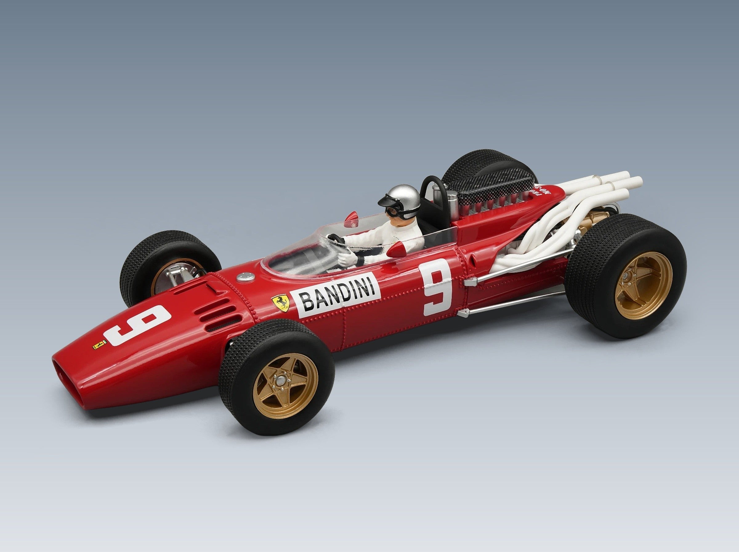 Ferrari F1 312 No. 9 Lorenzo Bandini German GP 1966 with Driver Tecnomodel 1:18 scale model - front three-quarter view