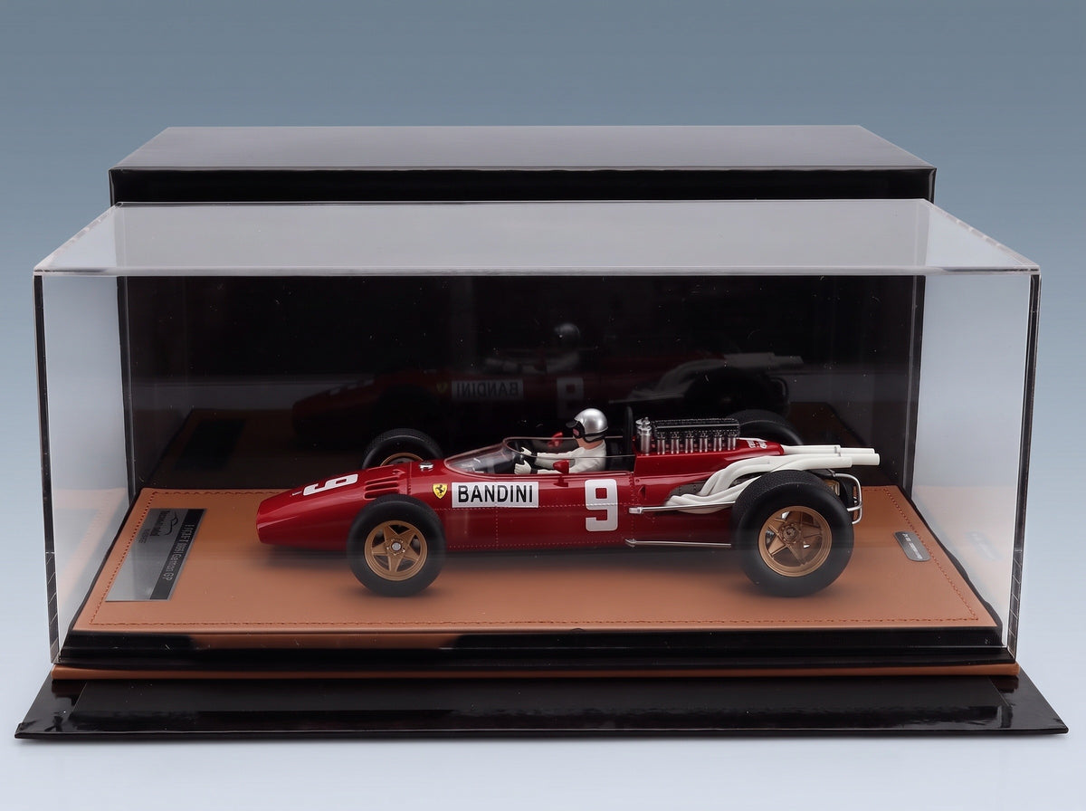 Ferrari F1 312 No. 9 Lorenzo Bandini German GP 1966 with Driver Tecnomodel 1:18 scale model - side view in display case