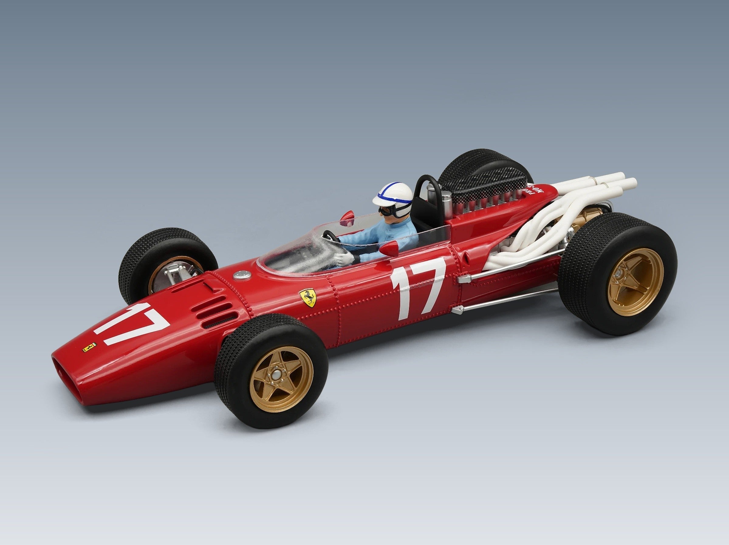Ferrari 312 F1 No. 17 John Surtees Monaco GP 1966 with Driver Figure Tecnomodel 1:18 scale model - front three-quarter view