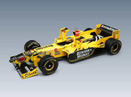 Jordan F1 198 Honda MF-301 HC No. 10 Ralph Schumacher Imola GP 1998 with Tower Wings with Driver Tecnomodel 1:18 scale model - front three-quarter view