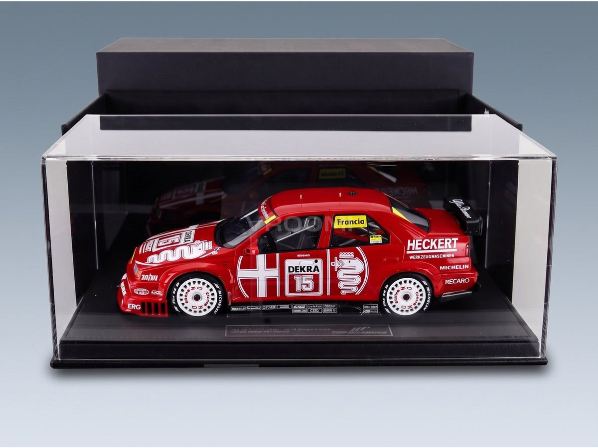 Alfa Romeo 155 V6 TI No. 15 Giorgio Francia DTM 1993 Top Marques 1:18 scale model - side view in display case