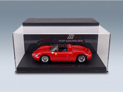 Ferrari 275 P Spider Street Version 1964 Red Top Marques 1:18 scale model - side view in display case