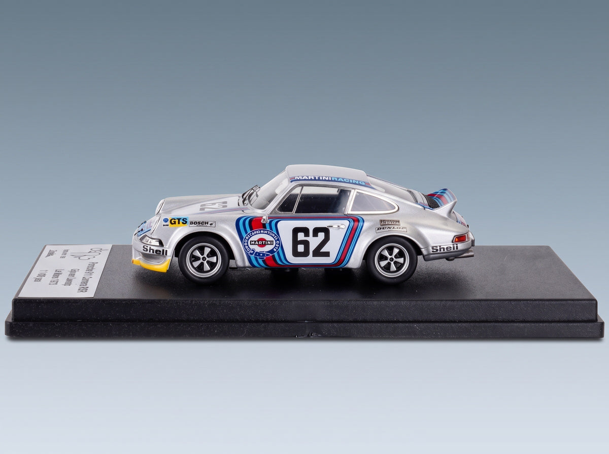 Porsche 911 Carrera RSR Team Martini Racing No. 62 Van Lennep Müller Winner 4h Le Mans 1973 Trofeu 1:43 scale model - front three-quarter view on display base