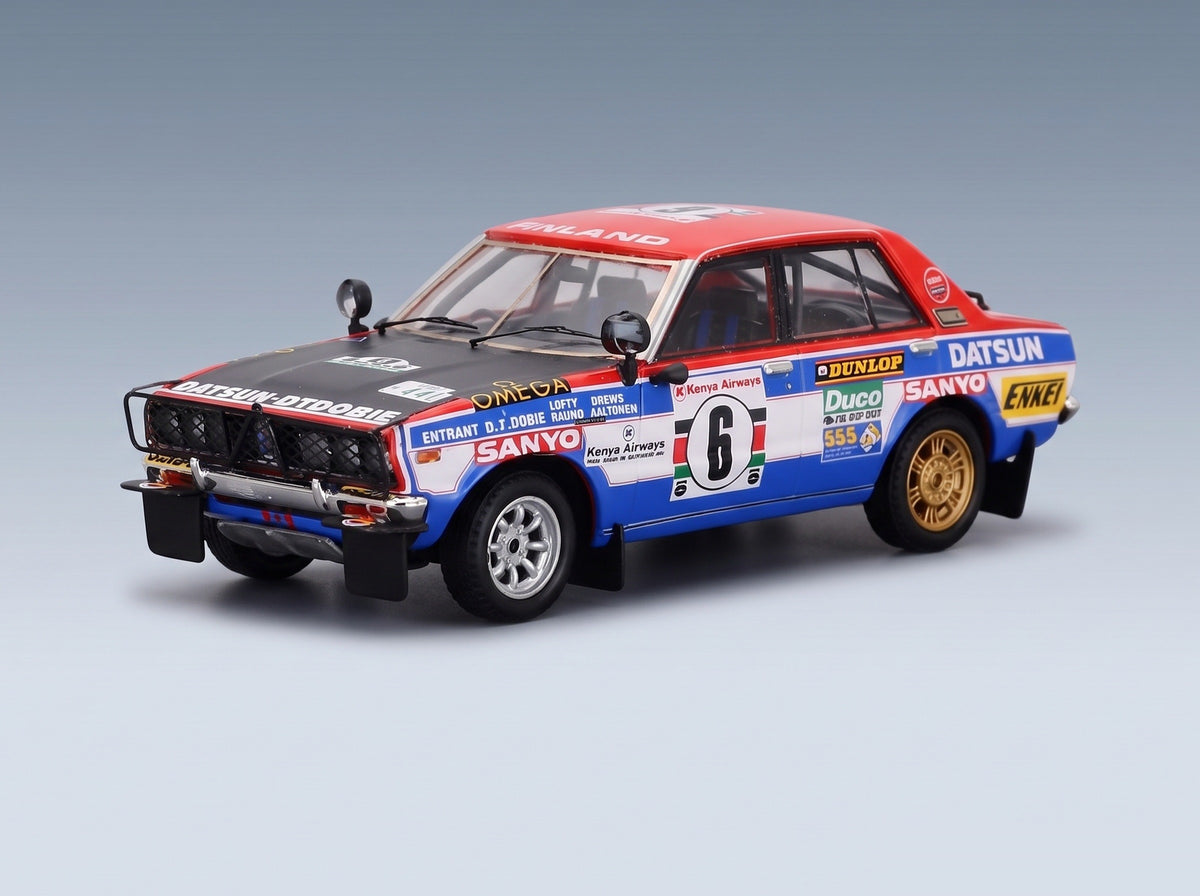 Datsun 160J Night Version No. 6 Aaltonen Drews Safari Rally 1978 Trofeu 1:43 scale model - front three-quarter view