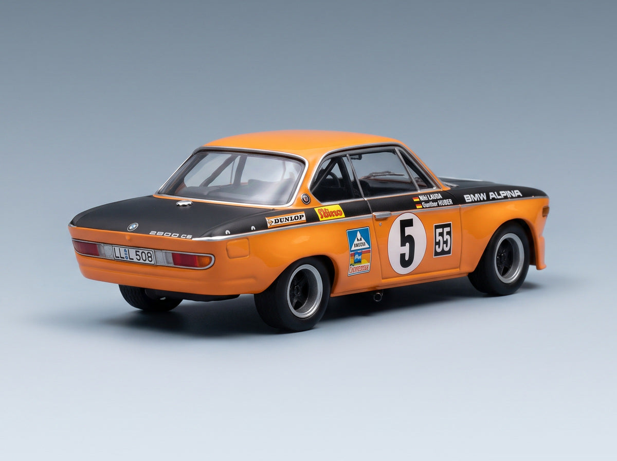 BMW 2800 CS E9 No. 5 Lauda Huber 6h Nürburgring 1971 Trofeu 1:43 scale model - rear three-quarter view