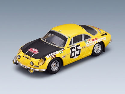RENAULT - ALPINE A110 N 65 RALLY MONTECARLO 1971 ILIA CHUBRIKOV - KOLU CHUBRIKOV - YELLOW BLACK scale model - front three-quarter view