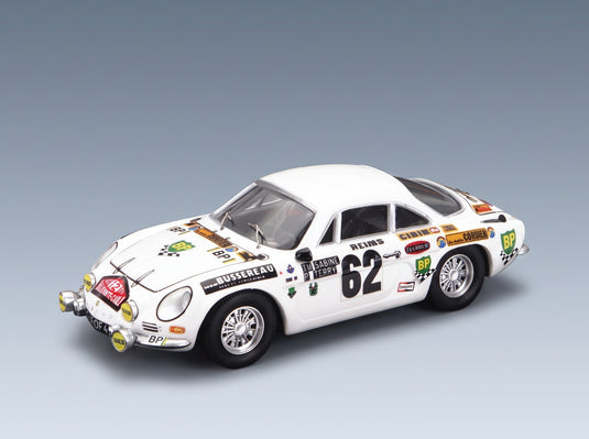 RENAULT - A110 ALPINE N 62 RALLY MONTECARLO 1973 THIERRY SABINE - PIERRE TERRY - WHITE scale model - front three-quarter view