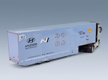 Mercedes-Benz Actros MP4 1851 Bigspace Car Transporter Hyundai Shell Mobis WRT Rally 2024 Light Blue White IXO Models 1:43 scale model - rear three-quarter view