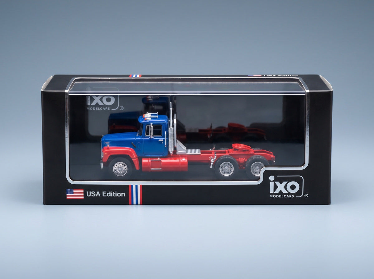 Ford Aeromax Tractor Truck 3-Axle 1990 Blue Red IXO Models 1:64 scale model - original packaging