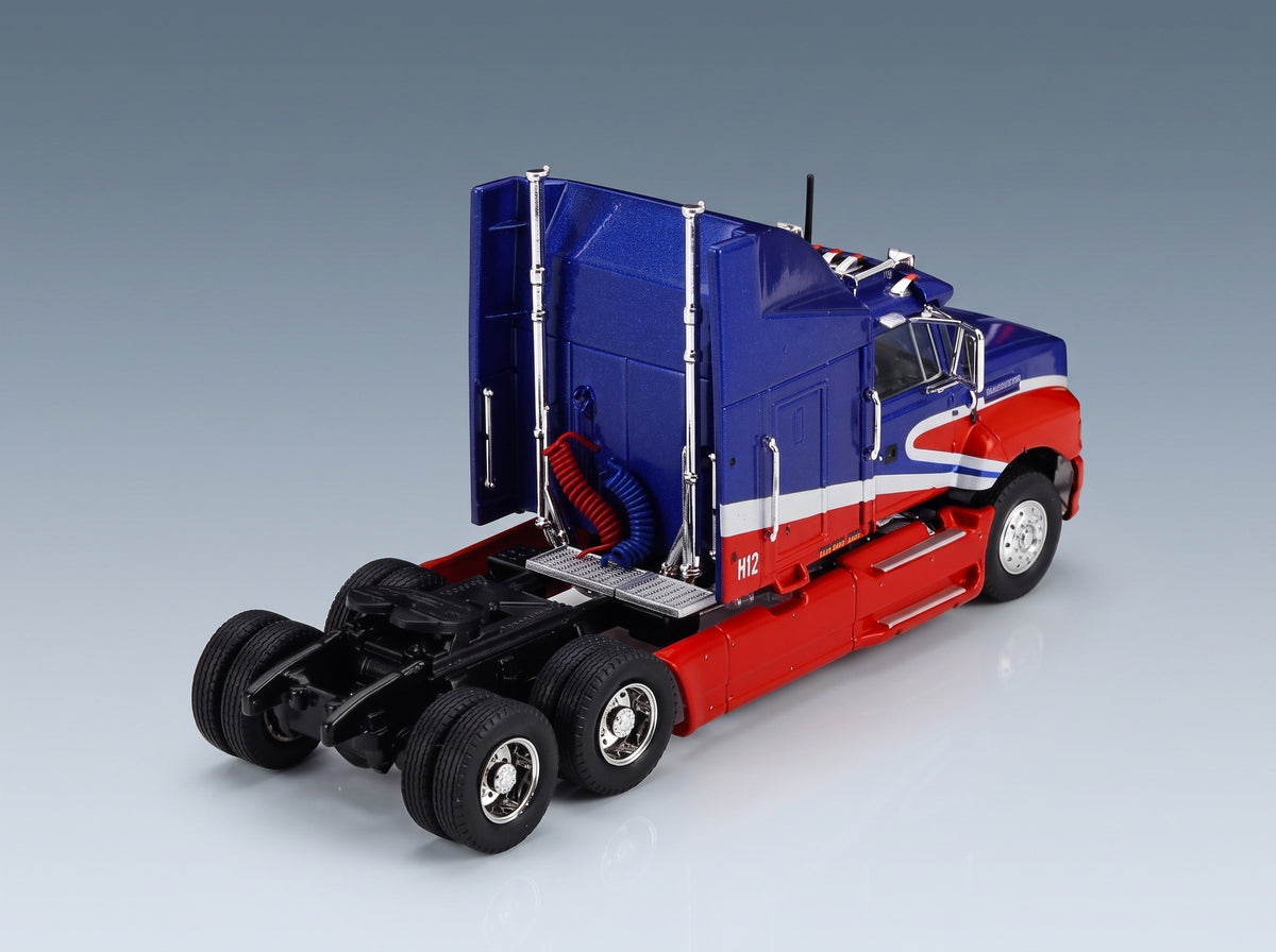 Ford Aeromax Tractor Truck 3-Axle 1990 Blue Red IXO Models 1:64 scale model - rear three-quarter view