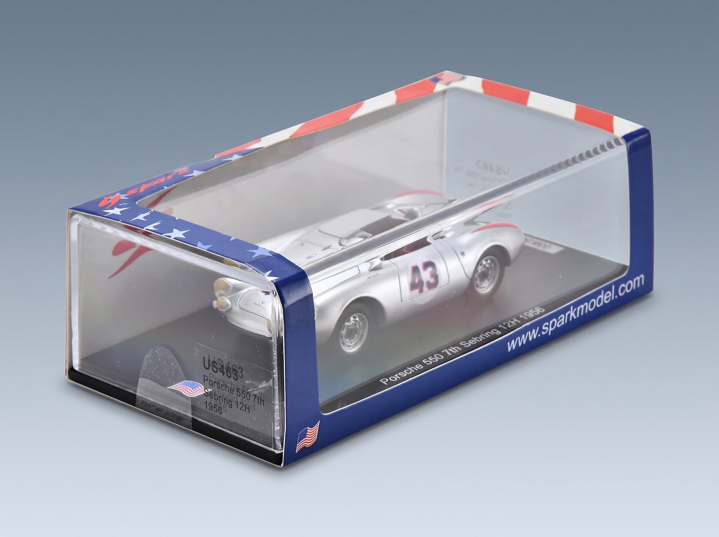 Porsche 550 Spyder No. 43 McAfee Lovely 12 Hours of Sebring 1956 Spark Model 1:43 scale model - original packaging