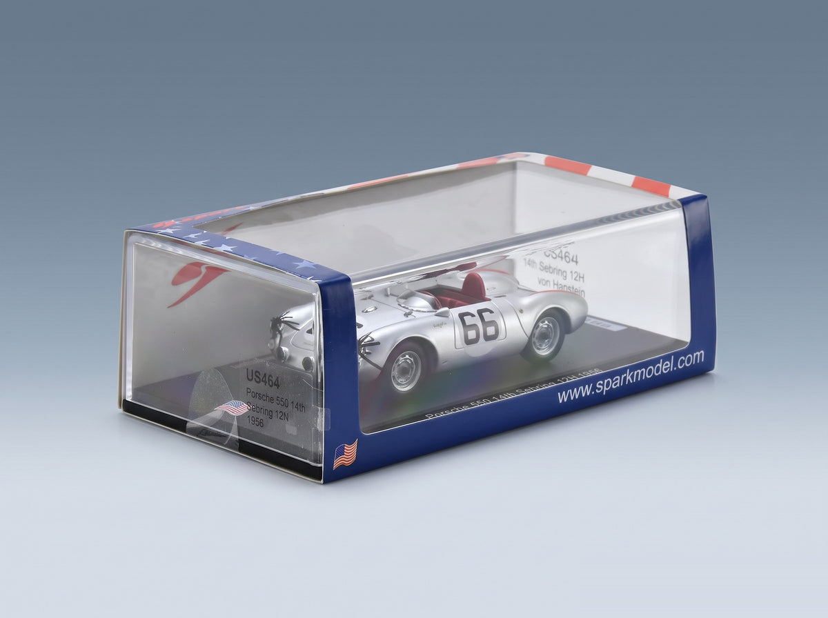 Porsche 550 Spyder No. 66 Marshall Brundage von Hanstein 12h Sebring 1956 Spark Model 1:43 scale model - original packaging