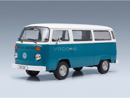 Volkswagen T2b Minibus 1972 Blue White KK Scale 1:18 scale model - front three-quarter view
