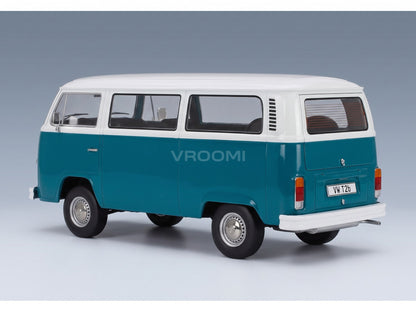 Volkswagen T2b Minibus 1972 Blue White KK Scale 1:18 scale model - rear three-quarter view