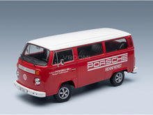 Volkswagen T2b Minibus Porsche Renndienst Stuttgart Zuffenhausen 1972 Red White with Fuchs Rims KK Scale 1:18 scale model - front three-quarter view