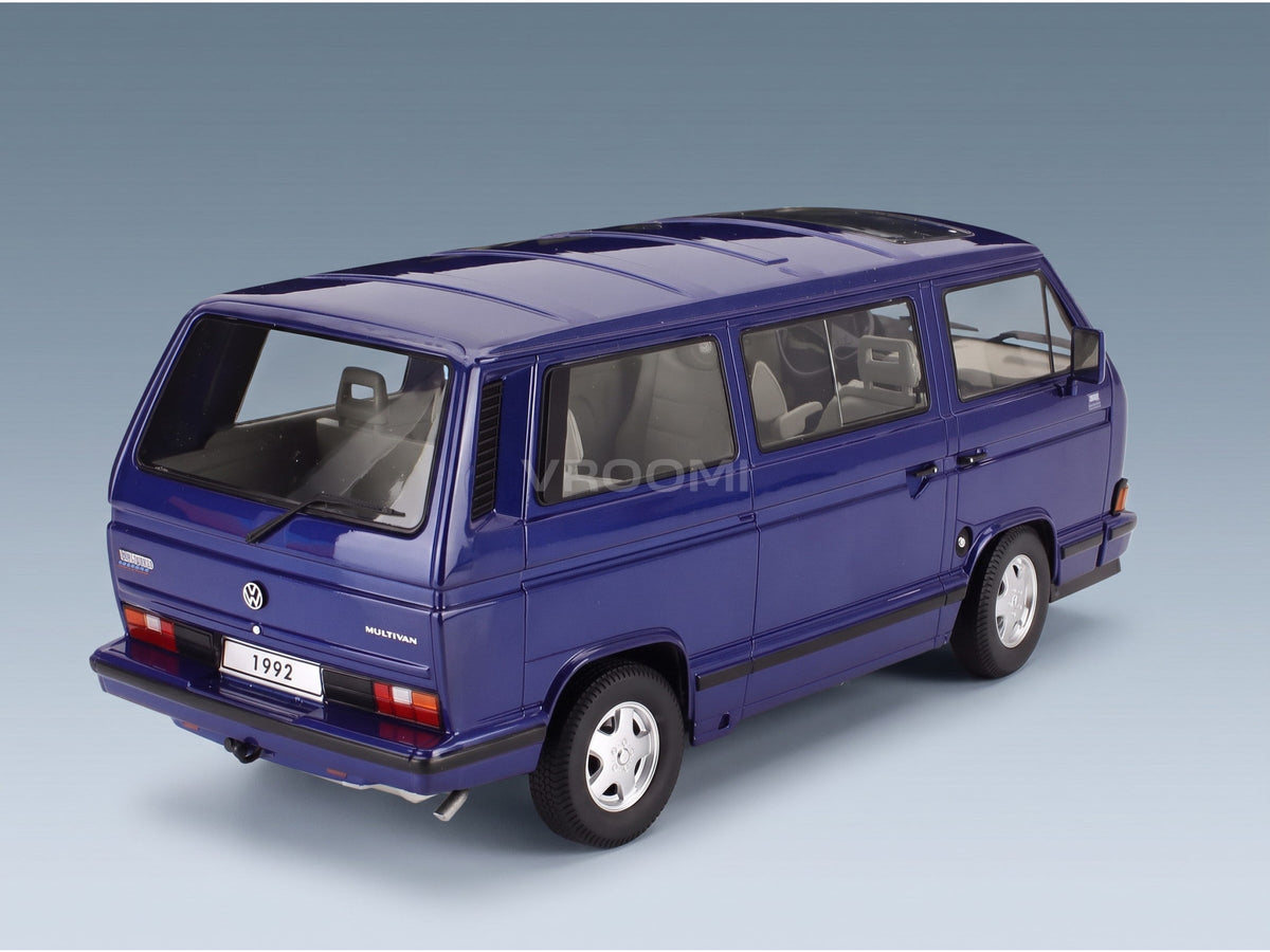 Volkswagen T3 Multivan Minibus Last Edition 1992 Blue Metallic KK Scale 1:18 scale model - rear three-quarter view