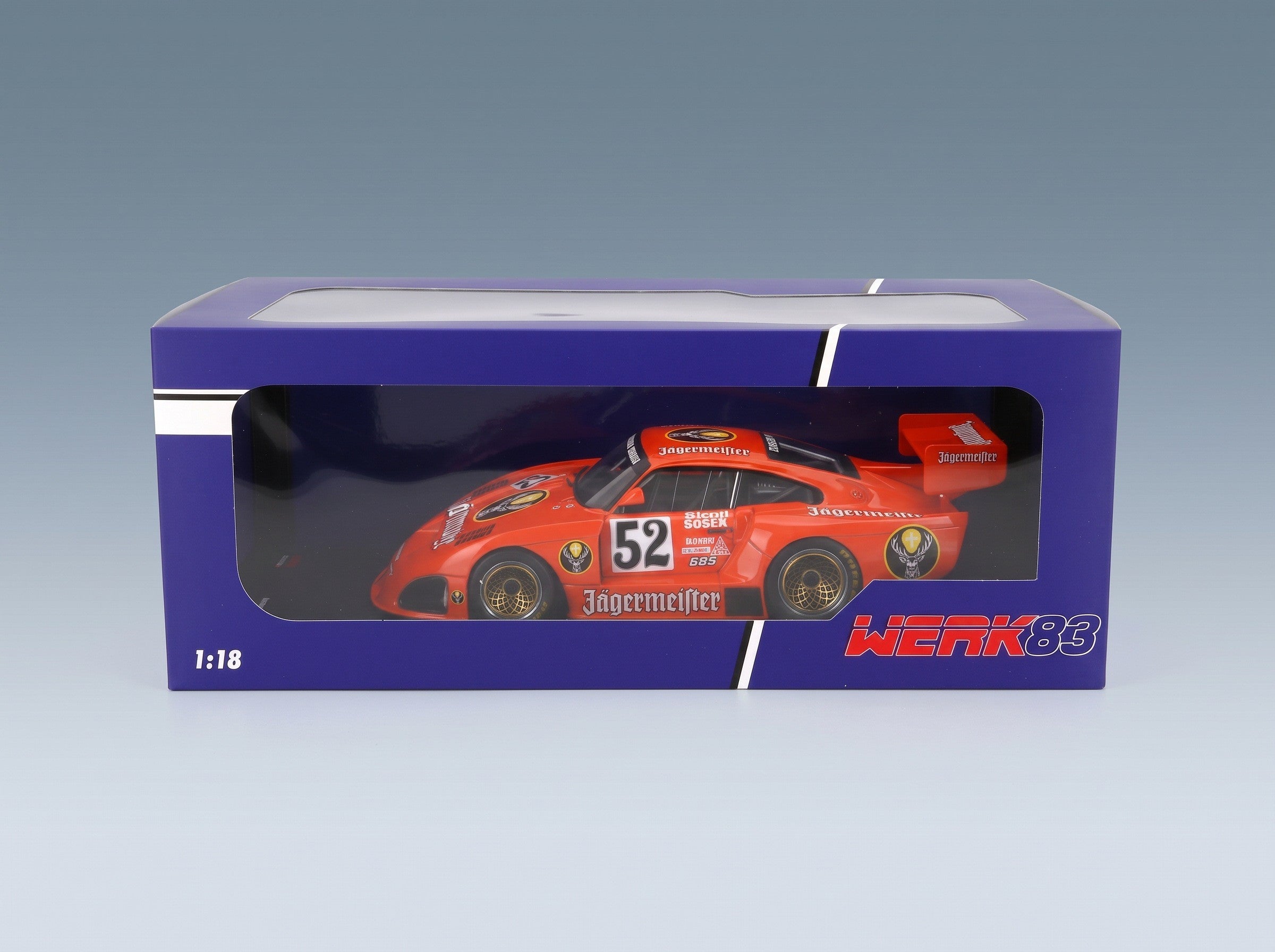 Porsche 935 K4 Turbo Team Kremer Jägermeister No. 52 B. Wollek 2nd Zolder DRM 1981 Werk83 1:18 scale model - original packaging