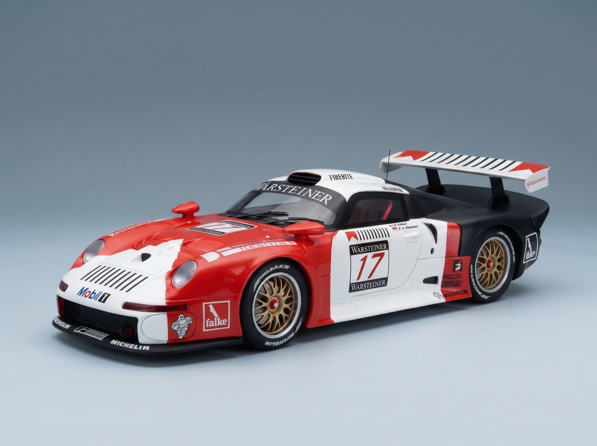 Porsche 911 GT1 3.2L Turbo Société JB No. 17 E. Collard J. von Gartzen FIA GT Nürburgring 1997 Werk83 1:18 scale model - front three-quarter view