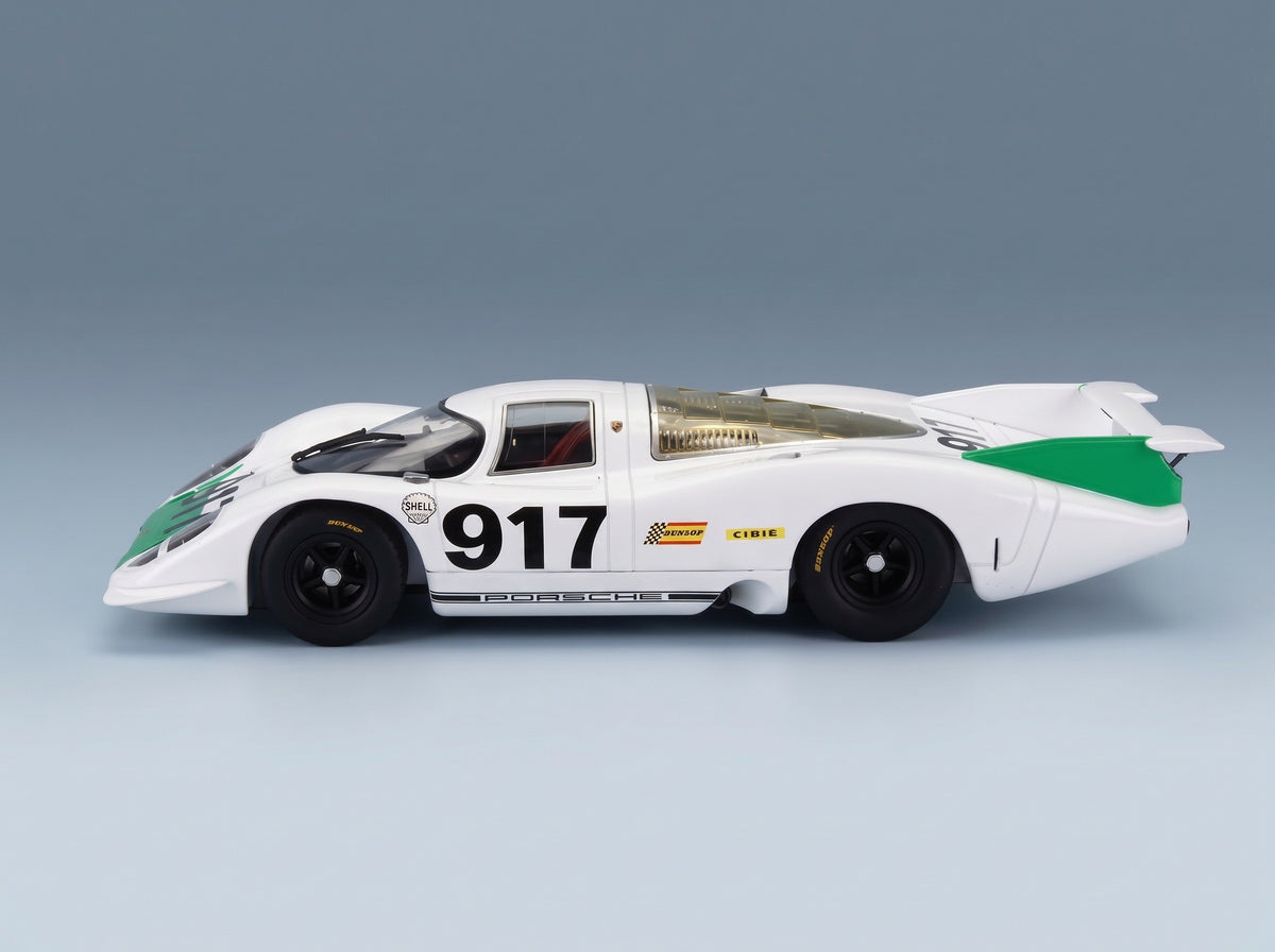 Porsche 917 LH 4.5L No. 917 Geneva Motor Show 1969 White Green Werk83 1:18 scale model - side view
