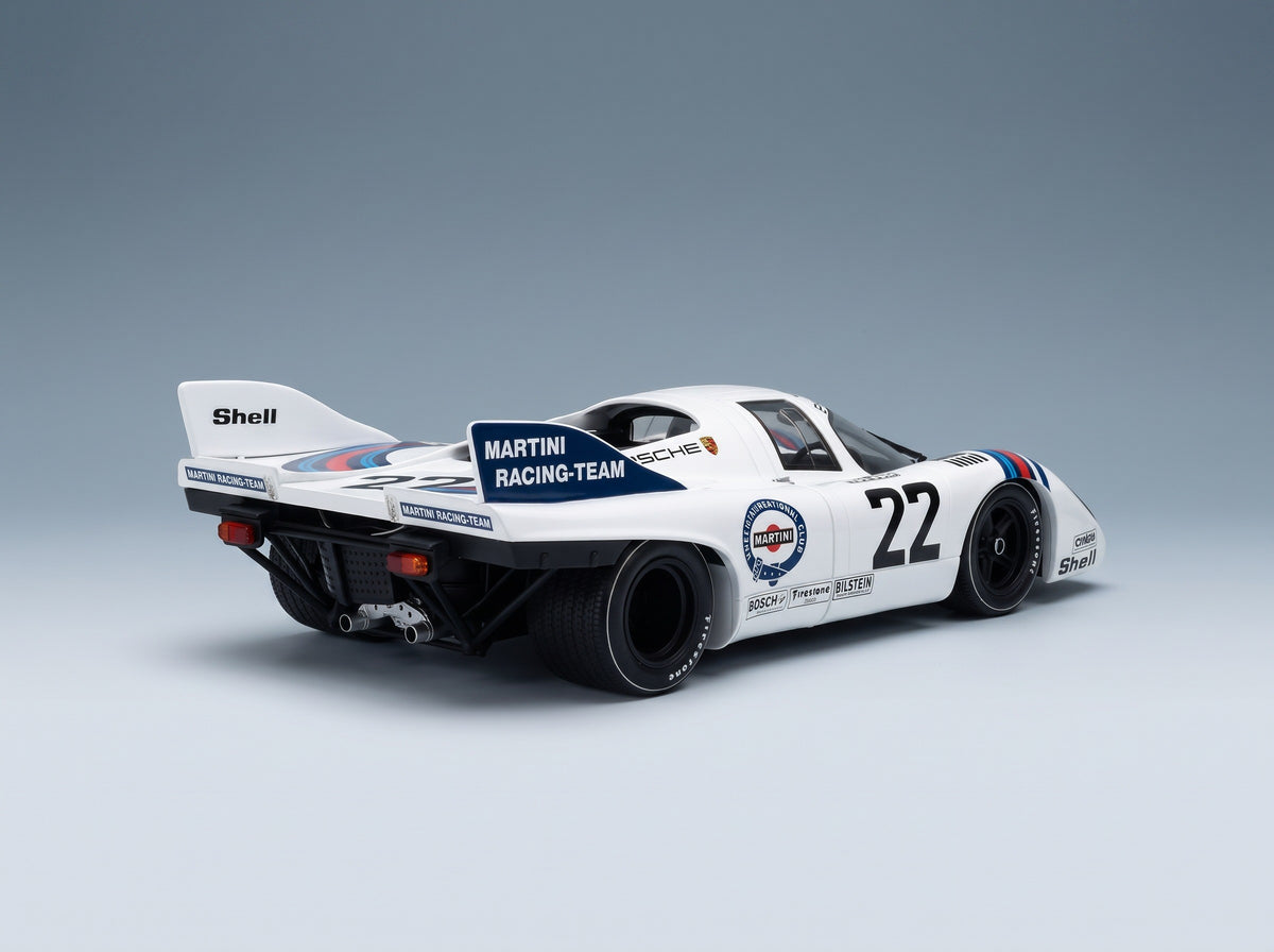 Porsche 917K 4.9L Martini Racing No. 22 Helmut Marko Gijs van Lennep Winner 24h Le Mans 1971 Werk83 1:18 scale model - rear three-quarter view