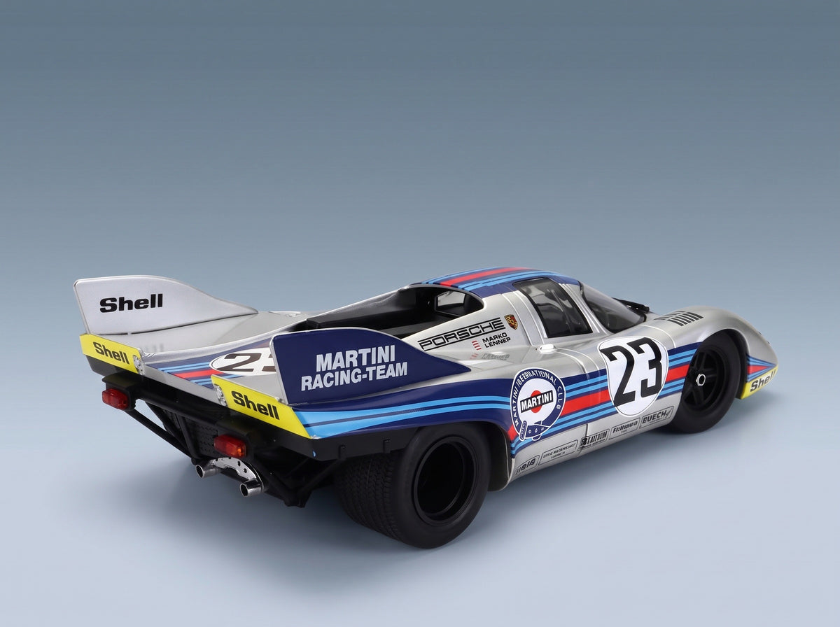 Porsche 917K 4.9L Martini Racing No. 23 Helmut Marko Gijs van Lennep 1000km Spa 1971 Werk83 1:18 scale model - rear three-quarter view