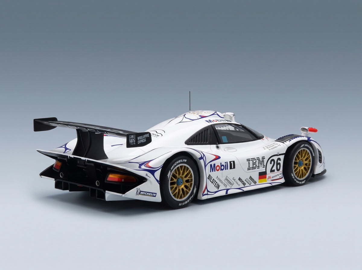 Porsche 911 GT1-98 3.2L Turbo Porsche AG Mobil-1 No. 26 Allan McNish Laurent Aiello Stéphane Ortelli Winner 24h Le Mans 1998 Werk83 1:18 scale model - rear three-quarter view