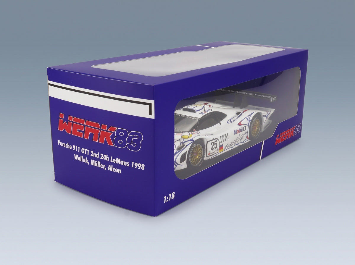 Porsche 911 GT1-98 3.2L Turbo Porsche AG Mobil-1 No. 25 2nd 24h Le Mans 1998 Uwe Alzen Jorg Muller Bob Wollek Werk83 1:18 scale model - original packaging