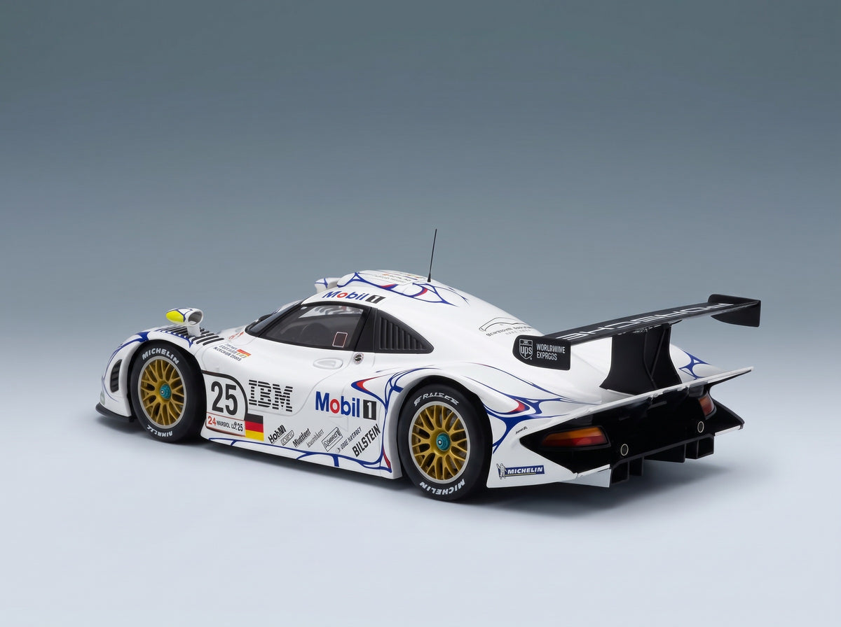 Porsche 911 GT1-98 3.2L Turbo Porsche AG Mobil-1 No. 25 2nd 24h Le Mans 1998 Uwe Alzen Jorg Muller Bob Wollek Werk83 1:18 scale model - rear three-quarter view