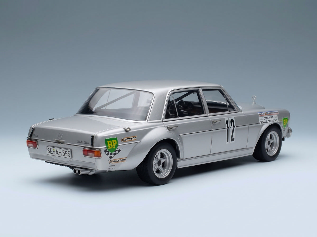 Mercedes-Benz 300 SEL 6.8 AMG No. 12 Behrmann Jabouille Dolhem 12h Paul Ricard 1971 Werk83 1:18 scale model - rear three-quarter view