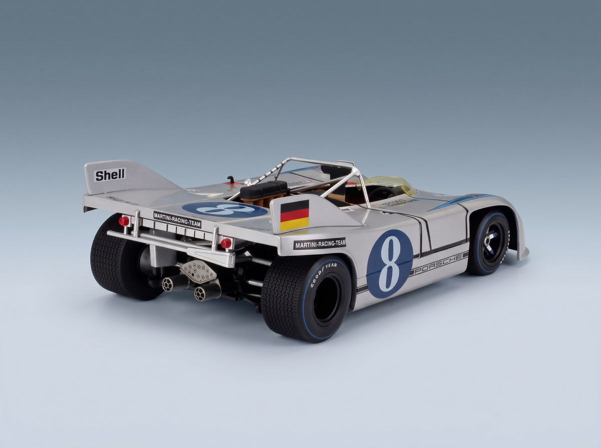 Porsche 908/03 Spider Martini Racing No. 8 Vic Elford Gerard Larrousse Targa Florio 1971 Werk83 1:18 scale model - rear three-quarter view