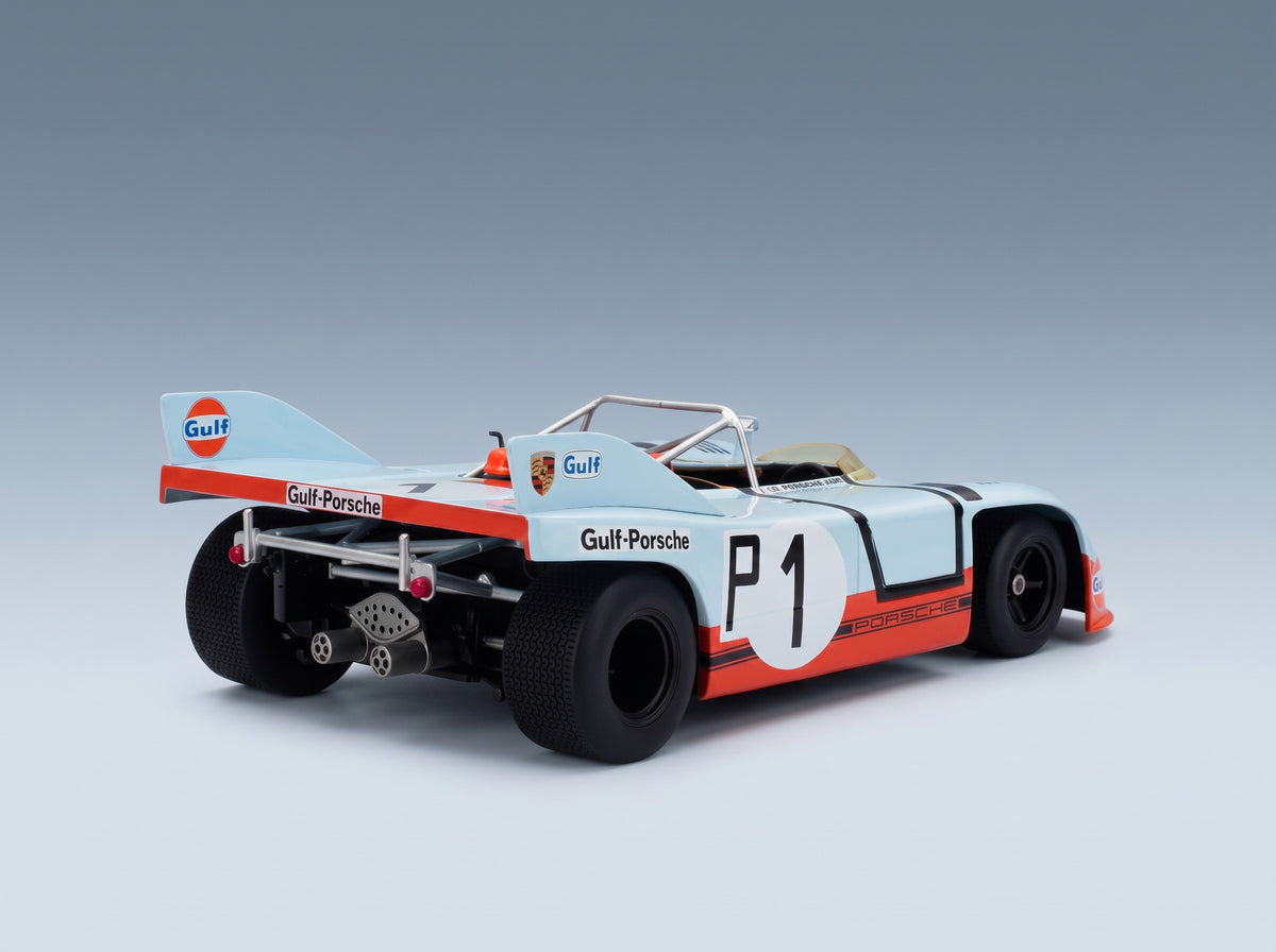 Porsche 908/03 Spider Team Gulf No. 1 Pedro Rodriguez Jo Siffert 2nd 1000km Nürburgring 1971 Werk83 1:18 scale model - rear three-quarter view