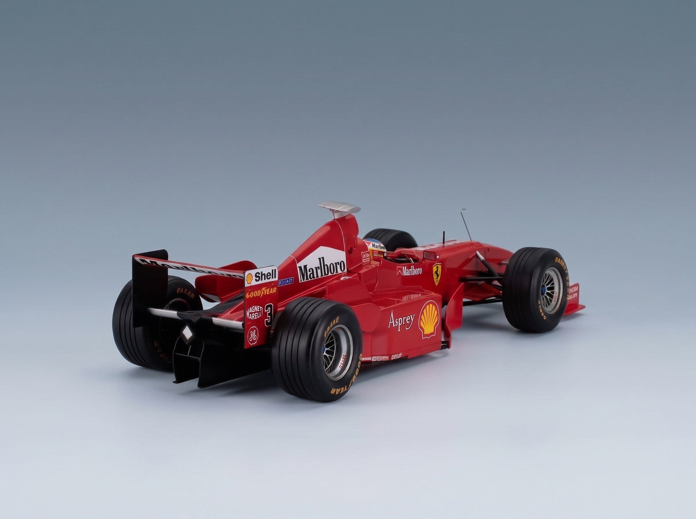 Ferrari F300 No. 3 Michael Schumacher Pole Position Winner Italian GP Monza 1998 Werk83 1:18 scale model - rear three-quarter view