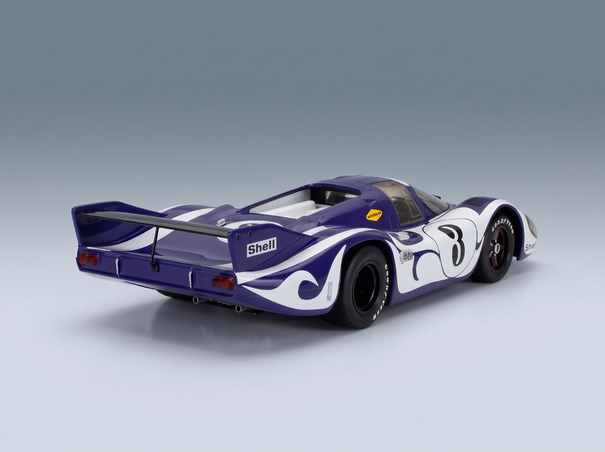 Porsche 917 Long Tail Hippie No. 3 Gerard Larrousse Willi Kauhsen Practice Version 24h Le Mans 1970 Werk83 1:18 scale model - rear three-quarter view