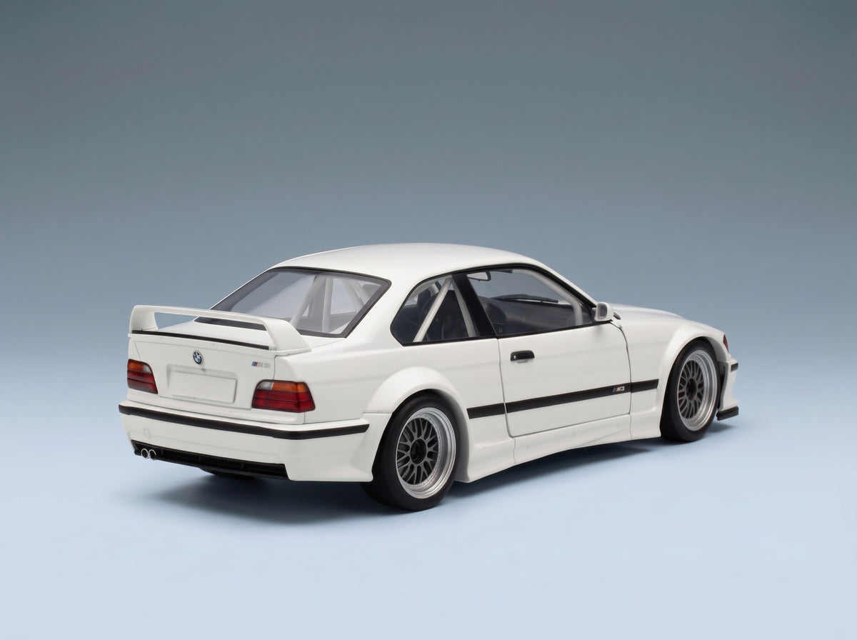 BMW 3 Series M3 GTR (E36) Plain Body Version 1993 White Werk83 1:18 scale model - rear three-quarter view