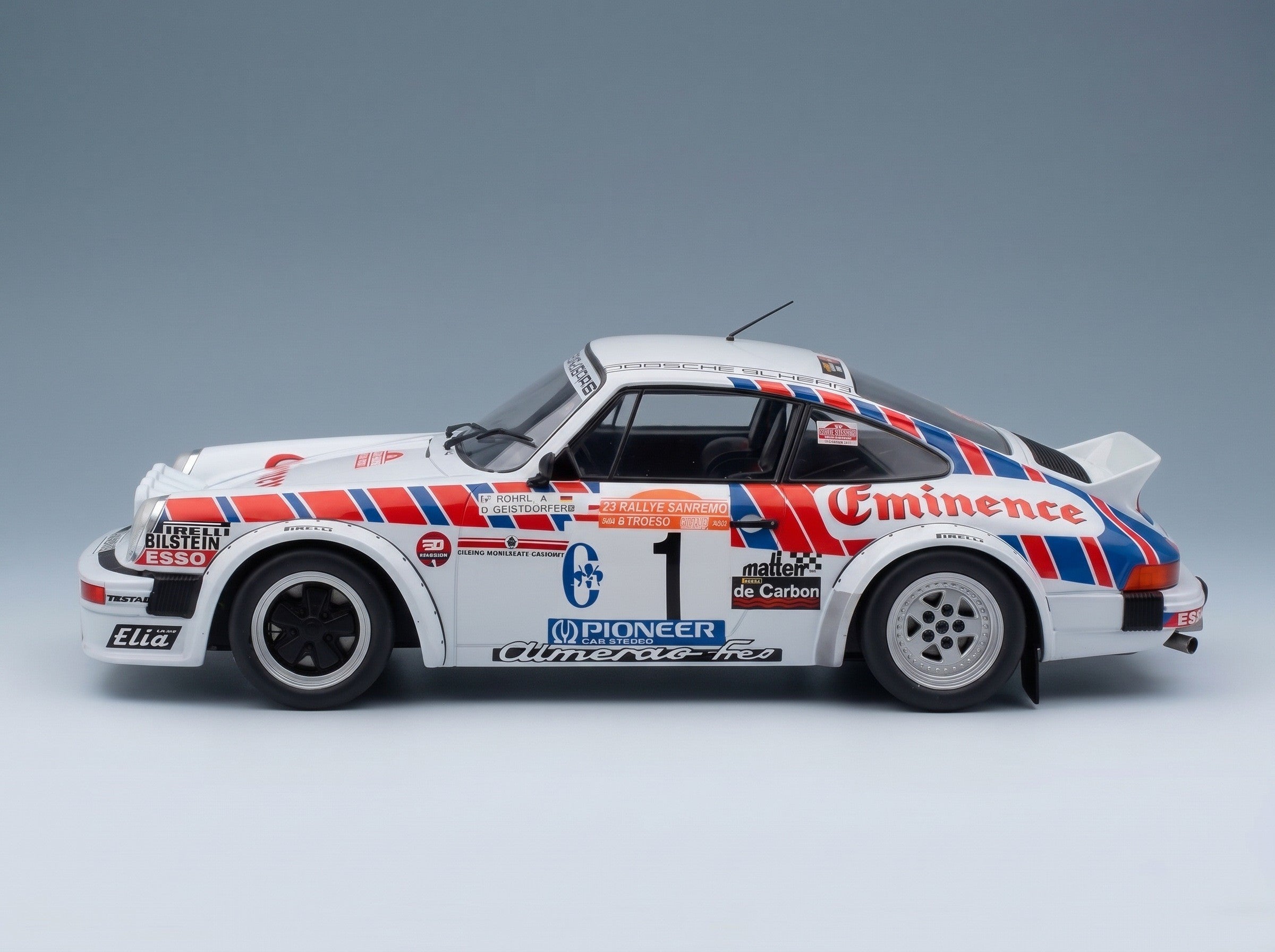 Porsche 911 SC Team Eminence Gr.4 No. 1 Walter Rohrl Christian Geistdorfer Rally Sanremo 1981 Night Version Werk83 1:18 scale model - side view