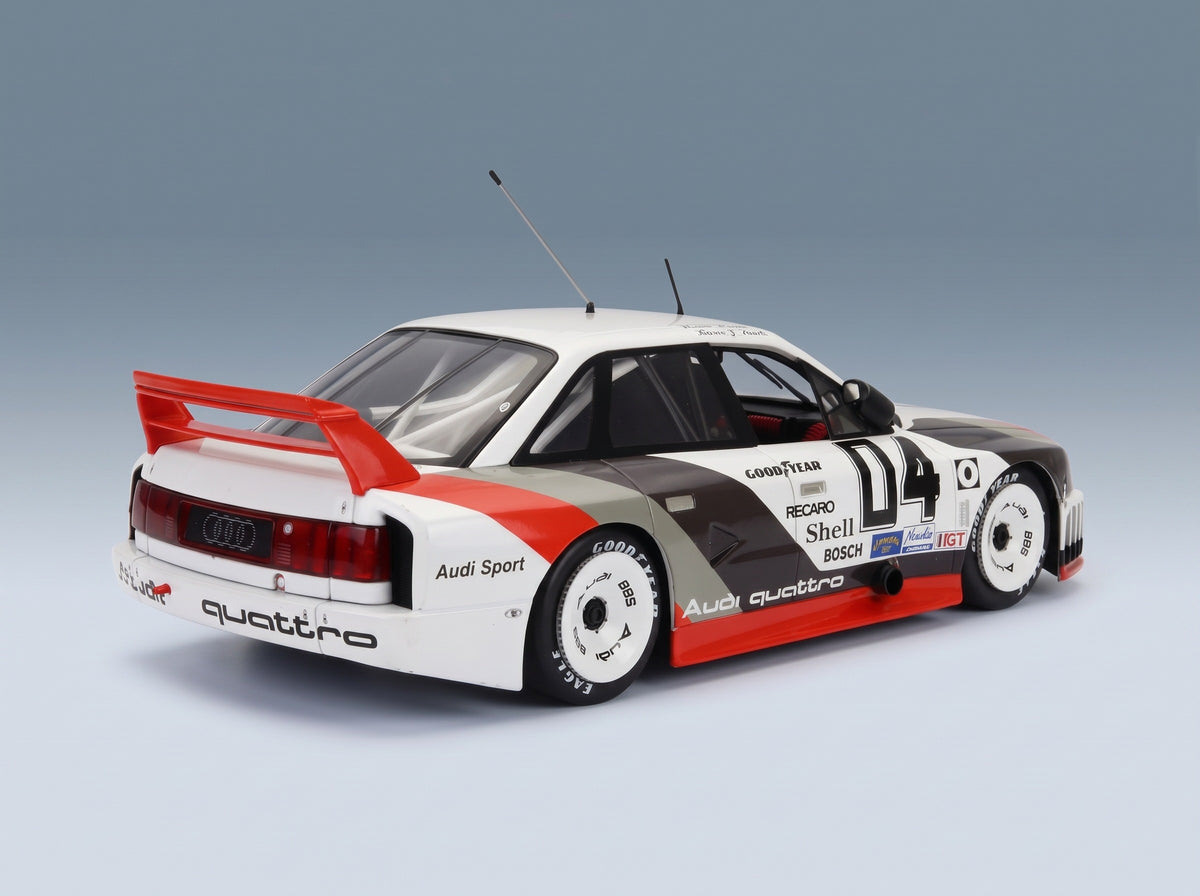 Audi 90 Quattro Team Audi Sport No. 4 Walter Röhrl Hans Joachim Stuck Miller High Life 500km IMSA 1989 Werk83 1:18 scale model - rear three-quarter view