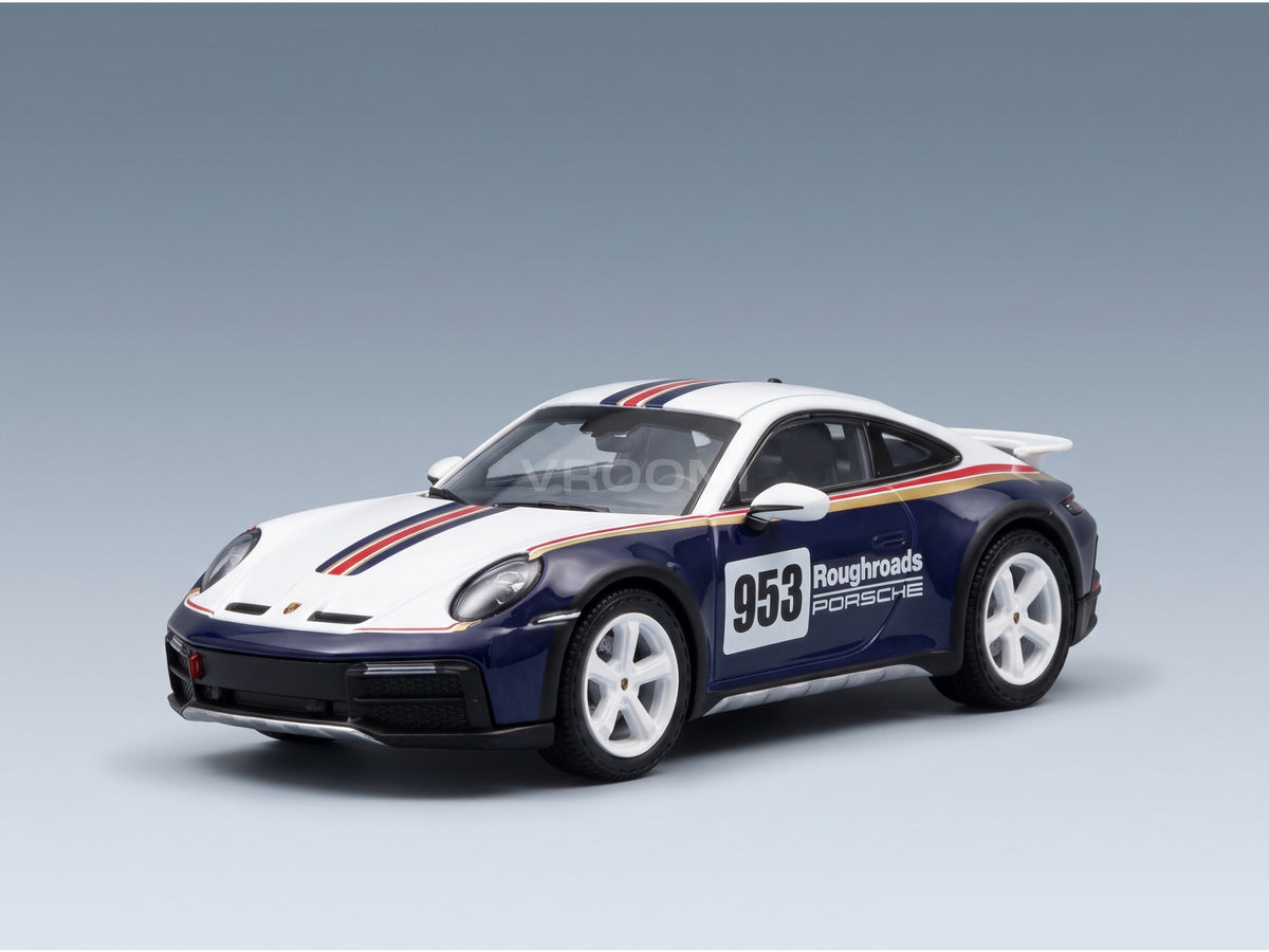 Porsche 911 992 No. 953 Rally Dakar Roughroads Design Paket Coupé 2023 Spark Model 1:43 scale model - front three-quarter view