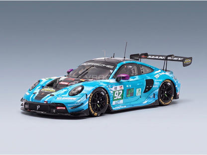 PORSCHE - 911 992 GT3 R 4.2L TEAM MANTHEY 1st PHORM N 92 WINNER LMGT3 CLASS 24h LE MANS 2025 RICCARDO PERA - RICHARD LIETZ - RYAN HARDWICK - BLUE BLACK scale model - front three-quarter view