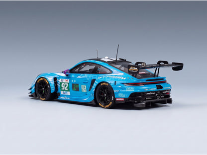PORSCHE - 911 992 GT3 R 4.2L TEAM MANTHEY 1st PHORM N 92 WINNER LMGT3 CLASS 24h LE MANS 2025 RICCARDO PERA - RICHARD LIETZ - RYAN HARDWICK - BLUE BLACK scale model - rear three-quarter view