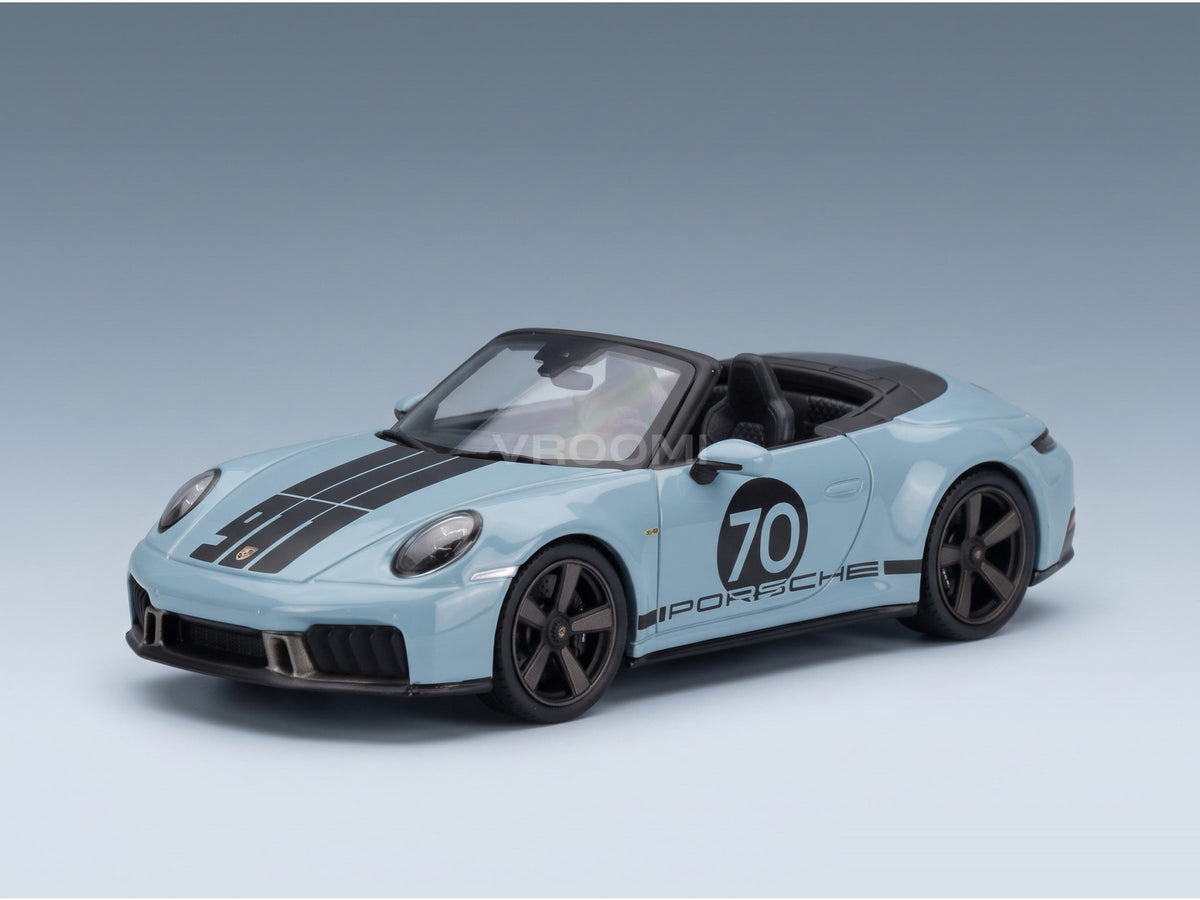 Porsche 911 992 Cabriolet Open Spirit 70 2025 Meissen Blue Black Spark Model 1:43 scale model - front three-quarter view