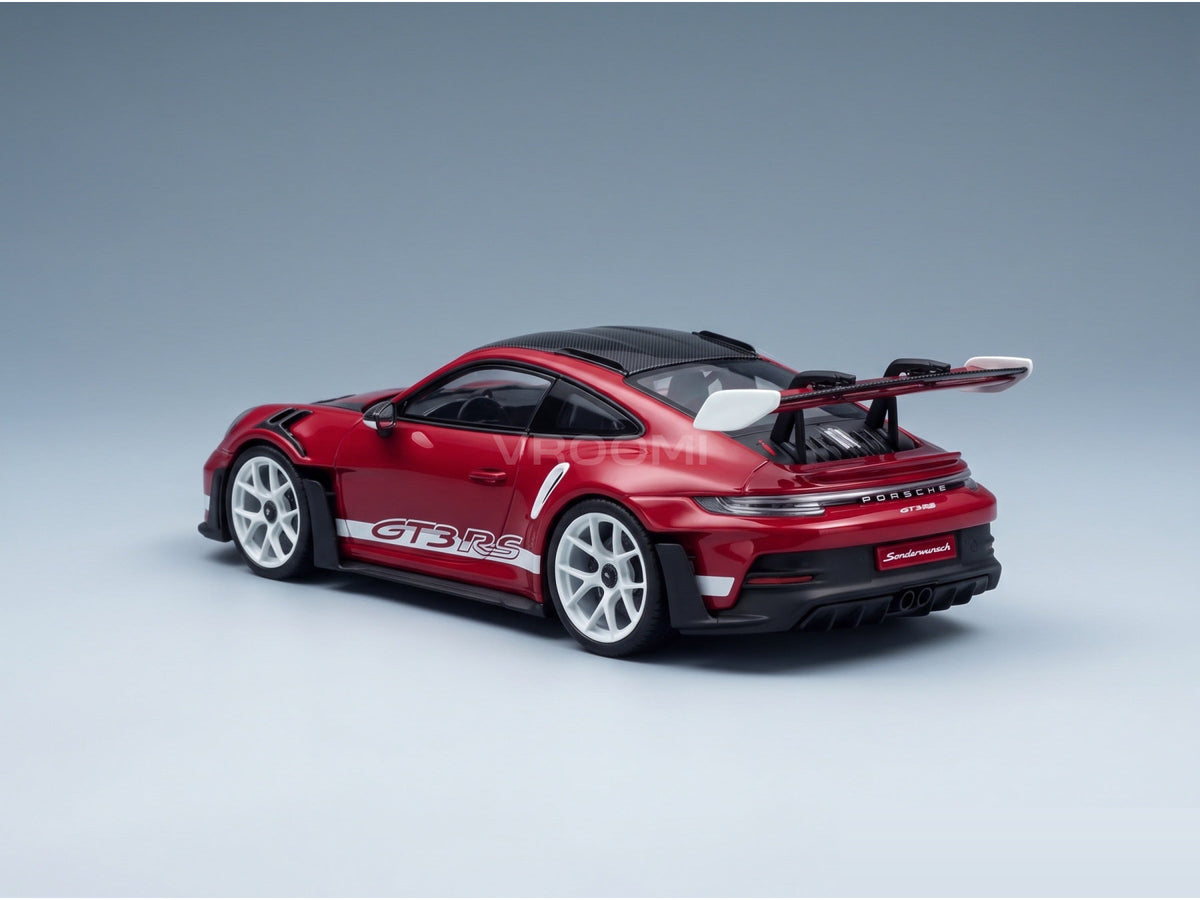 Porsche 911 GT3 RS (992) Sonderwunsch 2024 Ruby Star Spark Model 1:43 - rear three-quarter view